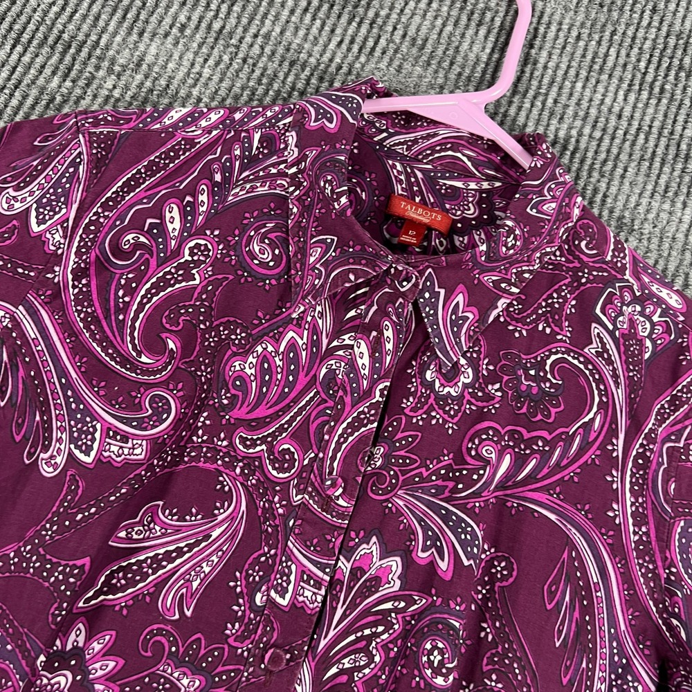 Talbots Haberdashery Shirt Womens 12 Purple Paisley Long Sleeve Button Up Casual